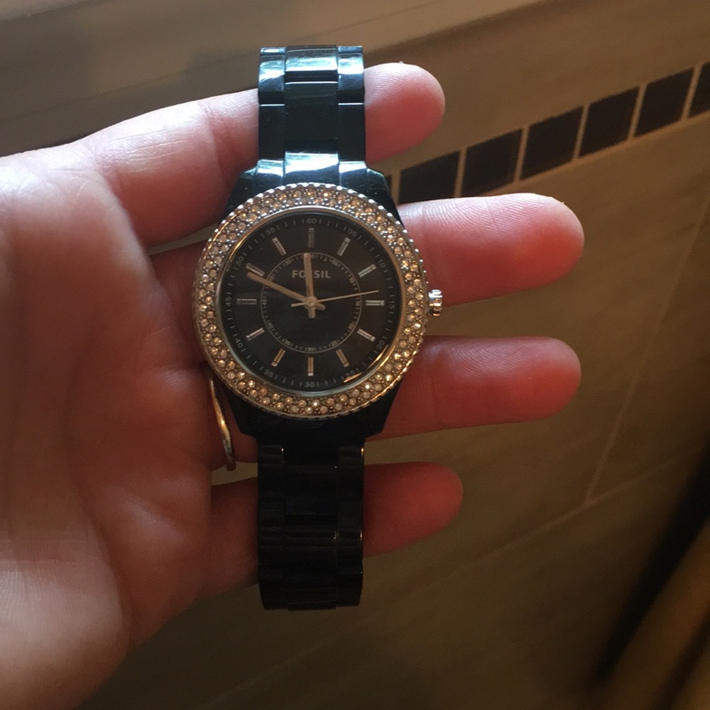 Fossil watch - black with bling! 🖤